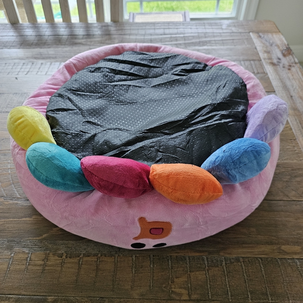 Plush Pink Dog Bed with Multicolor Accents - Picture 2 of 2
